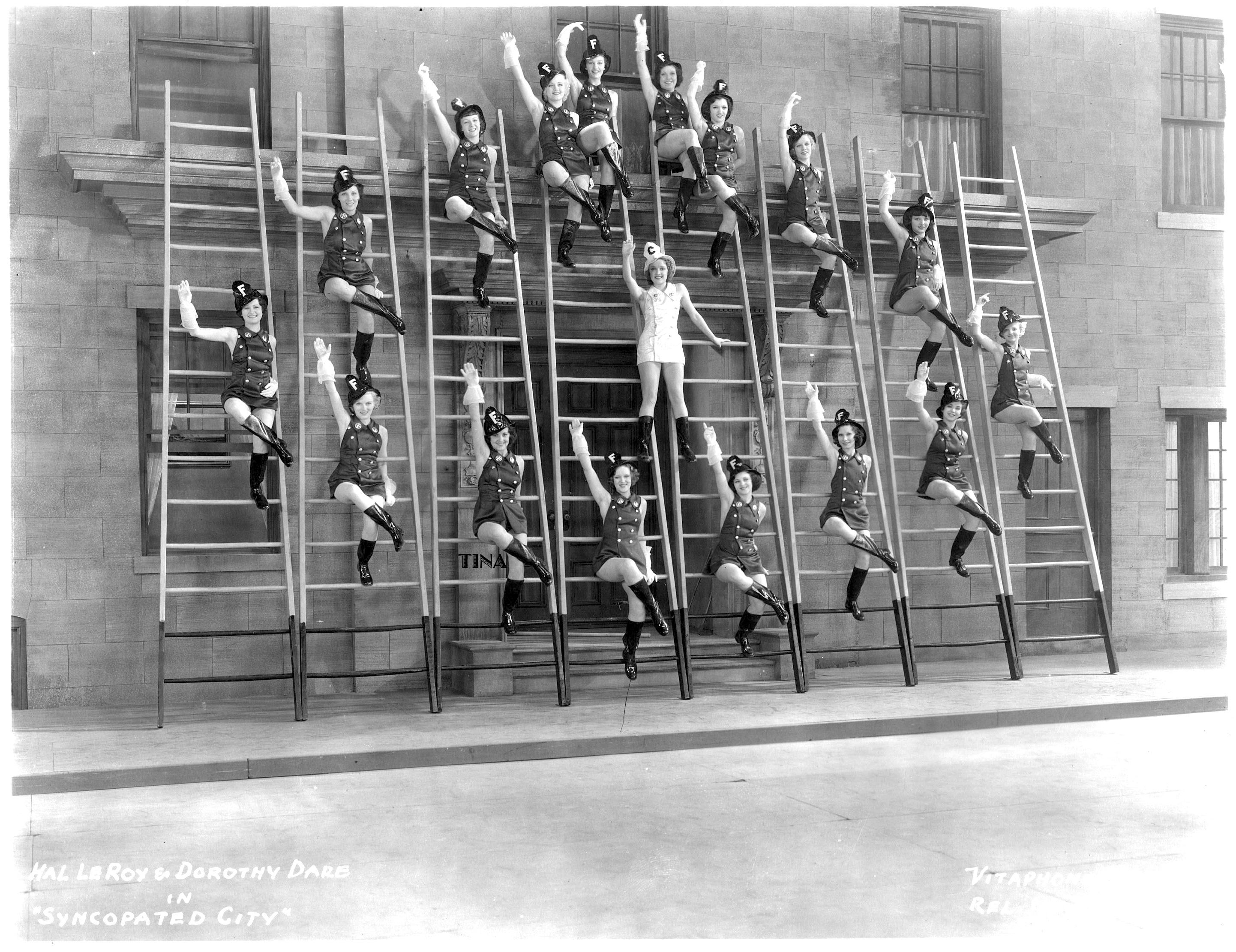Tina, third from the left in the first row, in Syncopated City (1933).