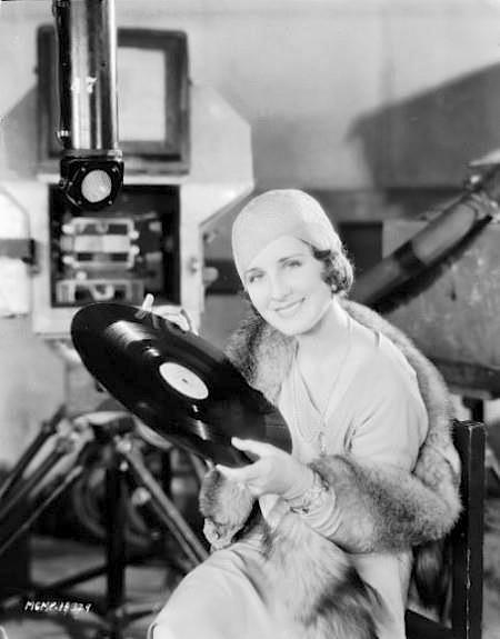 Norma Shearer examines a Vitaphone disk in 1929.