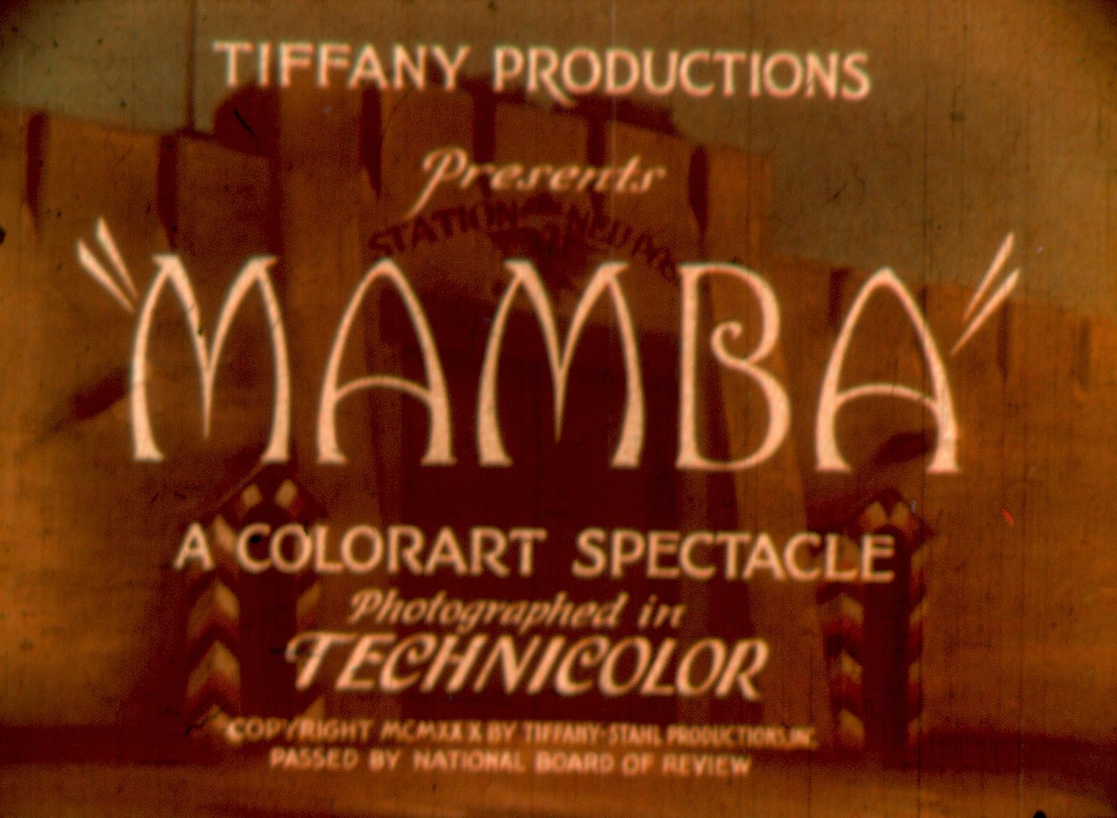 Title Card for MAMBA ('30), a Tiffanytone feature in two-strip Technicolor